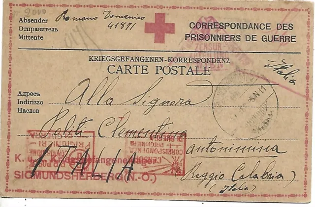 1911 C.r.i. Prigioniero Italiano In Austria Su Franchigia X Reggio Calabria