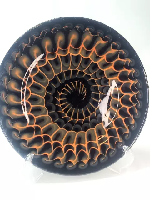 13" Yalos Casa Murano Shell NAUTILUS  platter Plate Black Orange MCM Style