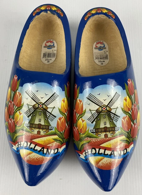Wooden Dutch Clogs Authentic Made in Holland 25cm EU39 Blue Windmill Tulips
