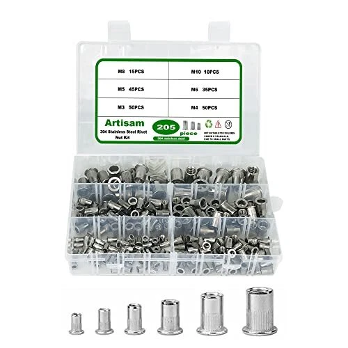 Rivet Nut 205pcs Stainless Steel Assortment Kit Flat Head Threaded Insert Nut As