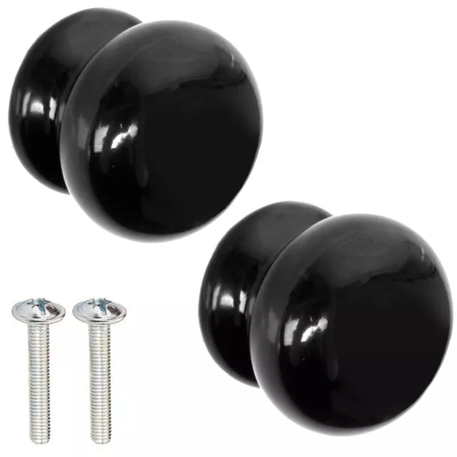 2x CERAMIC DOOR KNOBS 35mm Black Porcelain Cabinet Cupboard Wardrobe Drawer Pull