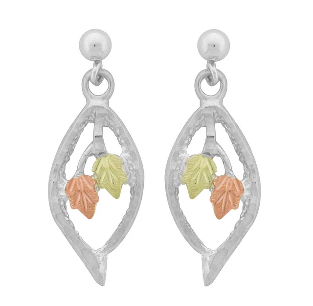 10k black hills gold on sterling silver tear drop post earrings