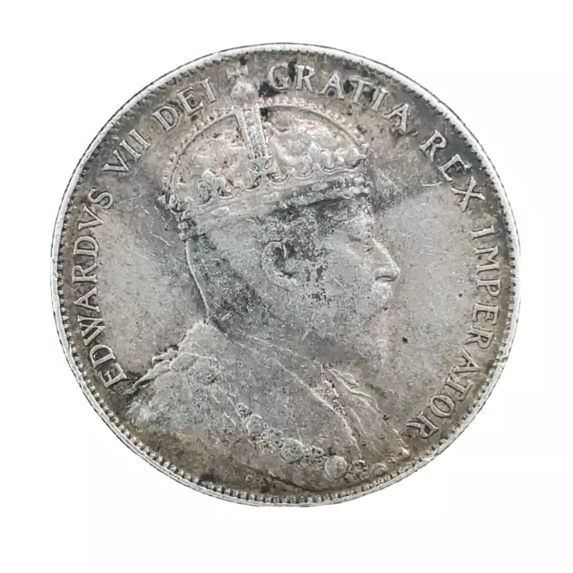 1909 CANADA Newfoundland .925 Silver 50 Cents Coin UK King Edward VII C#2.1