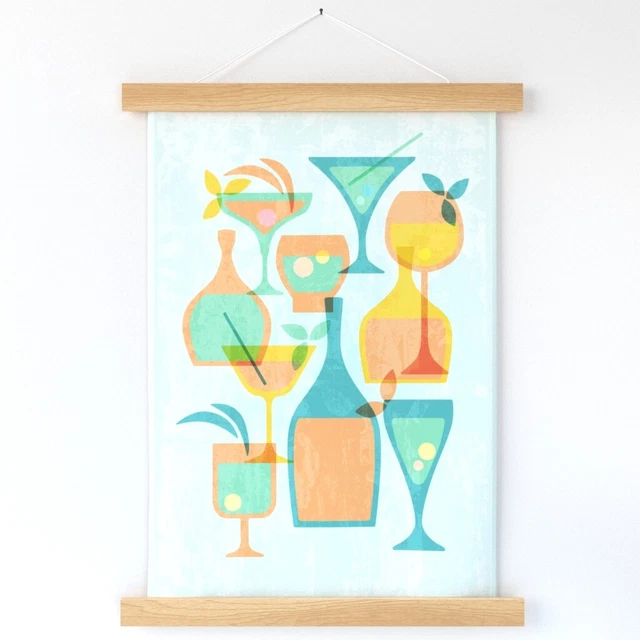 Tropical Retro Cocktails Martinis Wall Hanging Print and Hanger by Spoonflower