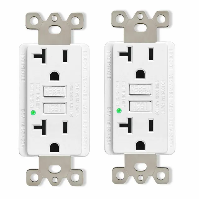 Outlet Receptacle GFCI 20 Amp LED Indicator Duplex Plugs with Decor Cover 2 Pack