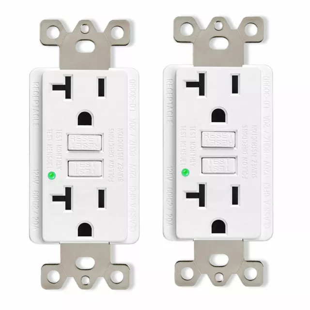Outlet Receptacle GFCI 20 Amp LED Indicator Duplex Plugs with Decor Cover 2 Pack