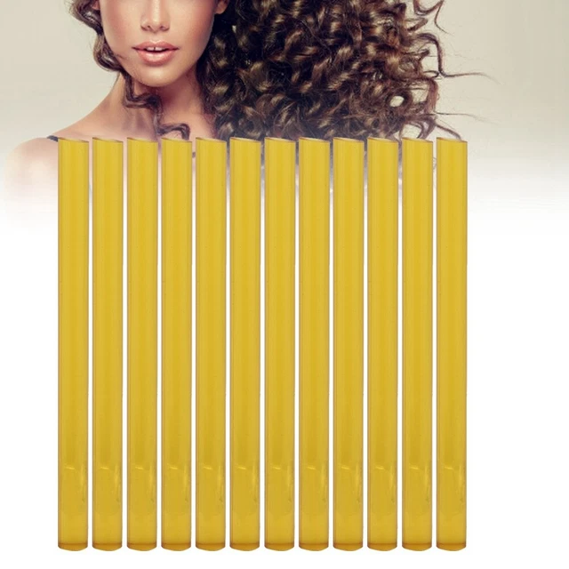 (yellow)12Pcs Professional Hair Extensions Sticks Hair Styling Tool Keratin Gun
