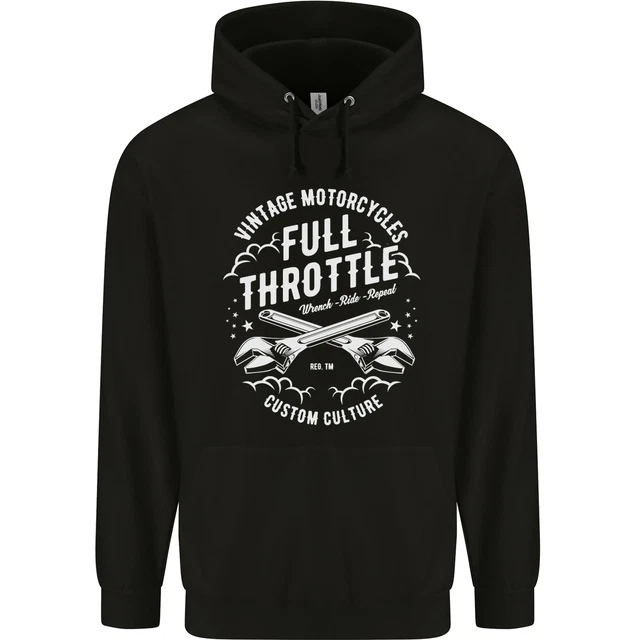 Full Throttle Motorcycle Biker Motorbike Mens 80% Cotton Hoodie
