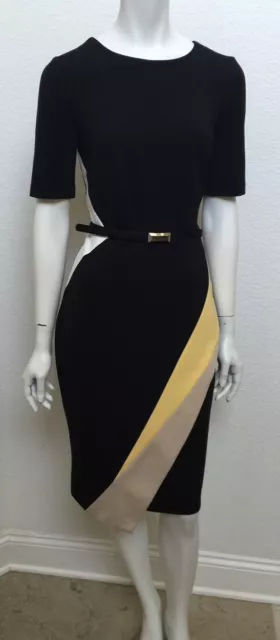 White House Black Market Size 2 Womens Short Sleeves Colorblock Sheath Dress