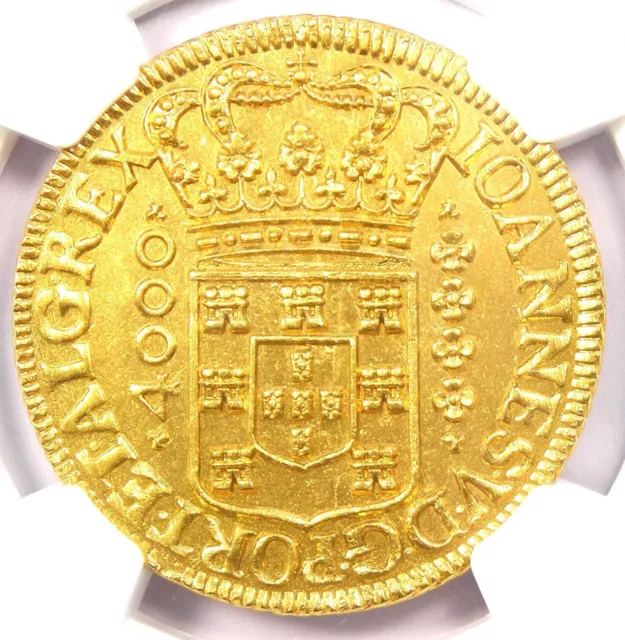 1719 Brazil Gold Joao V 4000 Reis Coin 4000R - NGC Uncirculated Details (UNC MS)