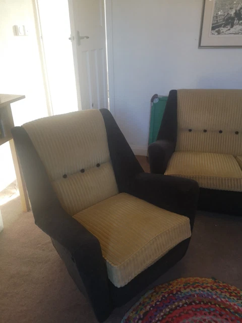 vintage sofa and armchair, perfect for restoration project. MCM 1960s