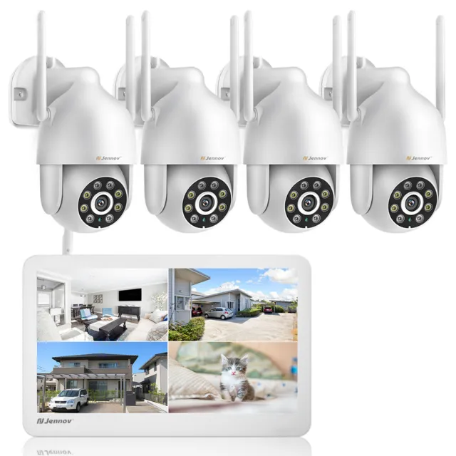 4Pcs 3MP PTZ Outdoor Wireless Security Camera System Home 10'' Wifi Monitor NVR