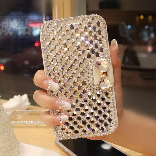 Luxury Bling Crystal Diamond Wallet Flip Case Cover For  iPhone Samsung Phone 2