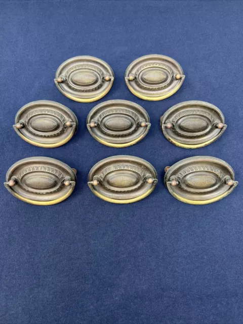 Lot Of (8) Vintage Brass Metal Drop Pulls Handle Drawer Cabinet Hardware