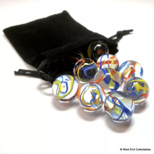 10 x Stunning Rainbow Spaghetti Swirl Small 16mm Glass Toy Marbles in Gift Bag