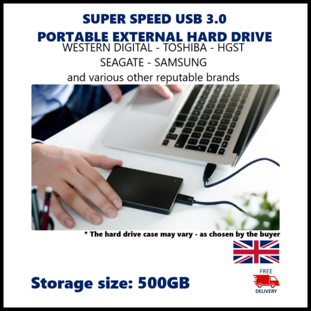 500GB PORTABLE EXTERNAL DRIVE HDD Xbox PC MAC PS4 USB3.0 HGST WD Samsung Seagate