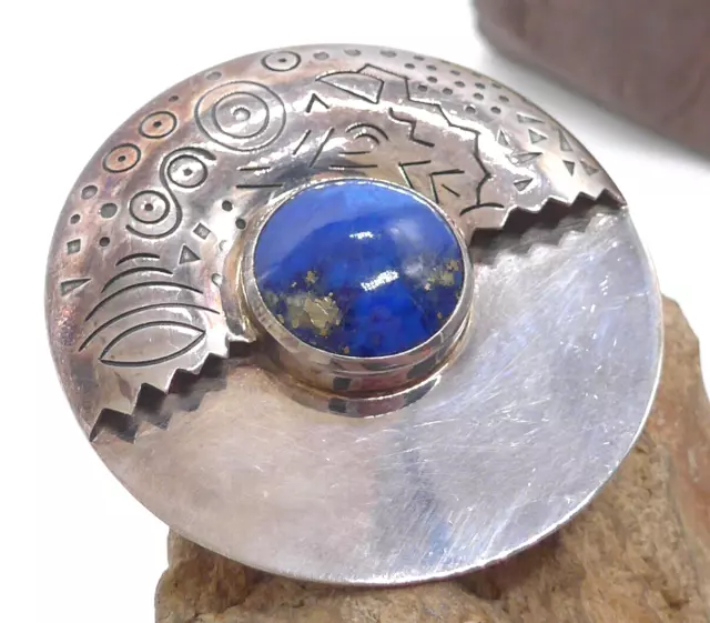 Brosche 925 Sterling SILBER brooch Lapislazuli Anstecknadel vintage argent Blume