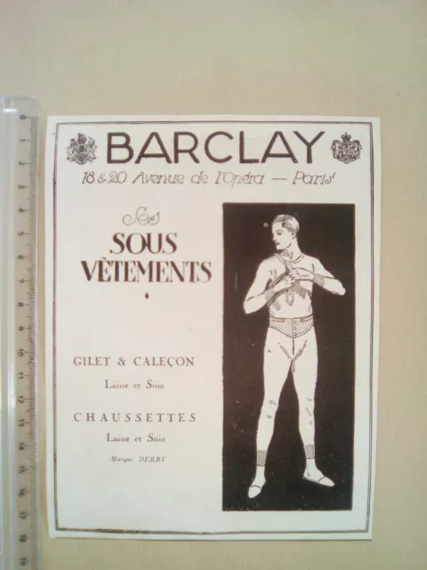 ANTIQUE ADVERTISEMENT - PUB ADVERT 1920 illustration - UNDER BARCLAY CLOTHING