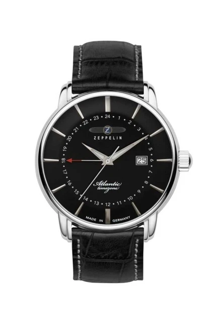 Zeppelin Atlantic Gmt-Time Orologio da Uomo 8442-2 Cinturino IN Pelle 40 MM