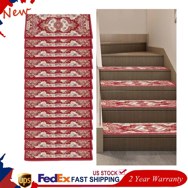 13 Pcs Non-Slip Washable Stair Treads Carpet Step Mats Polyester Self-Adhesive