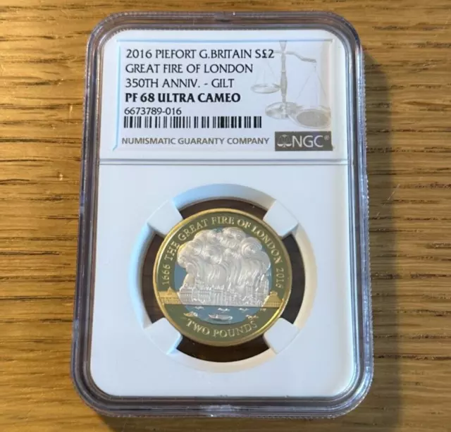 2016 Great Fire of London Silver Piedfort Proof £2 Coin NGC Graded PF68 UCAM