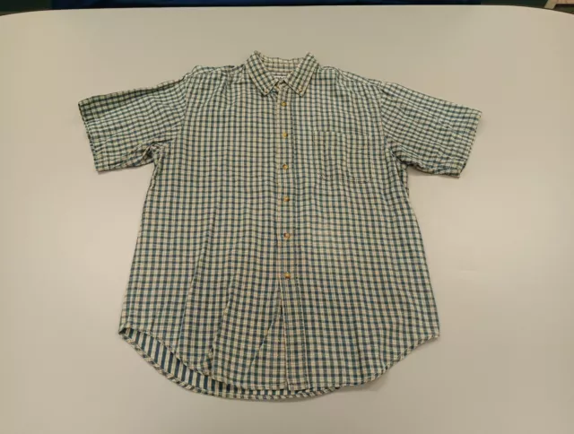 Basic Editions Shirt Mens Medium Blue White Check Short Sleeve Button Up