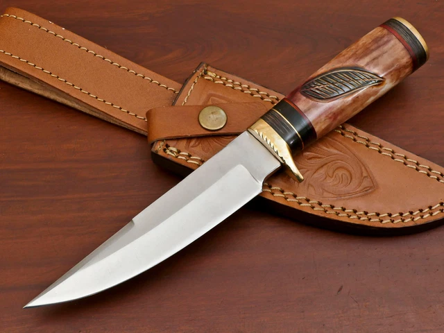 Rody Stan HANDMADE D2 CUSTOM ENGRAVED STAINED CAMEL BONE HUNTING KNIFE