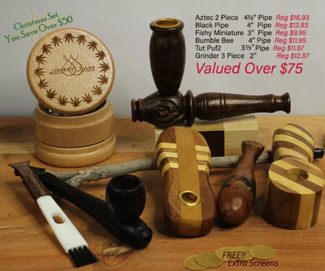 5 Pipe Set! (5 pipes) Premium Wood Hand Carved Smoking Pipes & screens 021