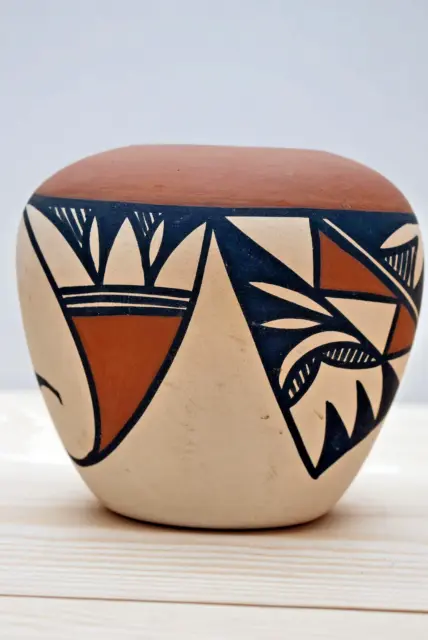 Vase - Hopi Acoma Pueblo Keramik, signiert EB, 10 x 10 cm