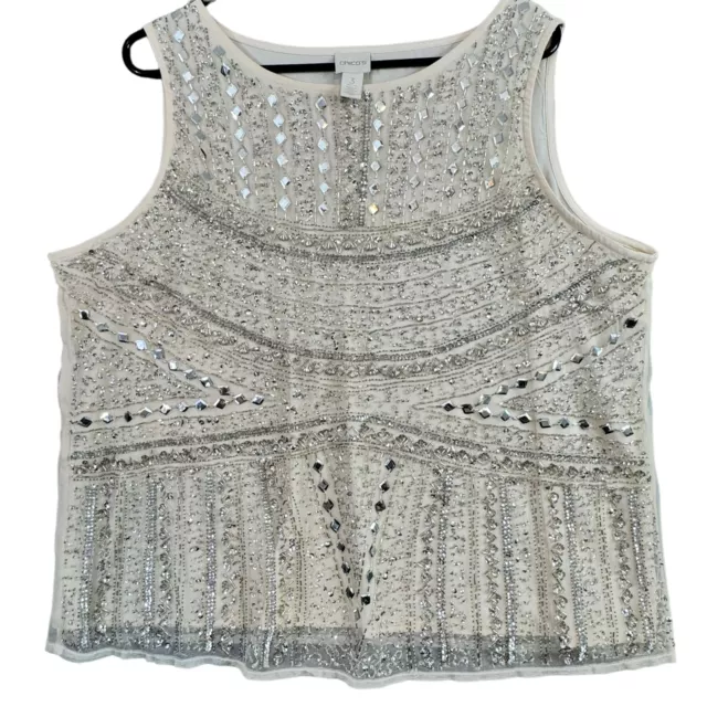 Chico's Women's Beaded Tank Top Silver Sequins Size 3 embellished sleeveless Top