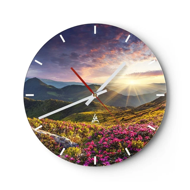 Orologio da parete - Orologio in Vetro - Viso colorato nello stile di un mosaico di legno fatto