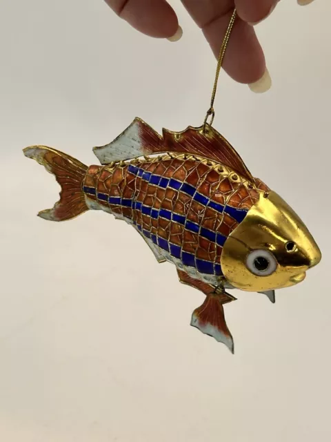 Cloisonné Enamel And Metal Articulated Fish Hanging Ornament Decoration