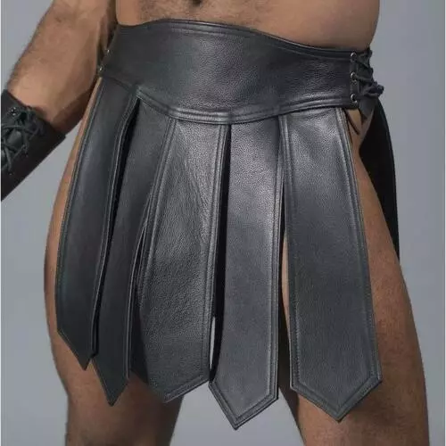 XS-3XL Gay Gladiator Rock Kilt Echt Leder Schnürung Fetisch Festival Swinger