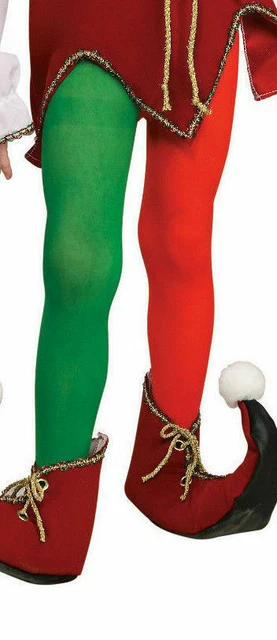 Child Half Red Green Elf Tights Christmas Helper Jester Unisex Clown Hose Large