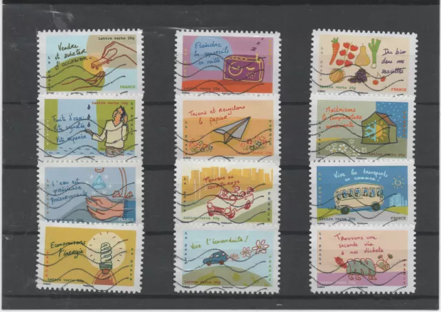 France 2014  Les Ecogestes   Serie Complete De 12 Timbres Autoadhesifs Obliteres