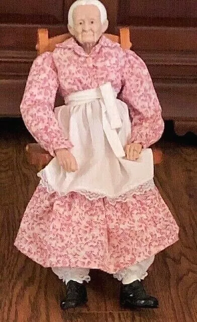 Antique  Grandma Doll in Wooden Rocking Chair