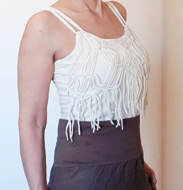 #Back2eBay Top vintage Y2 Natural Fashion Brasile cotone  spalline frangie nuovo