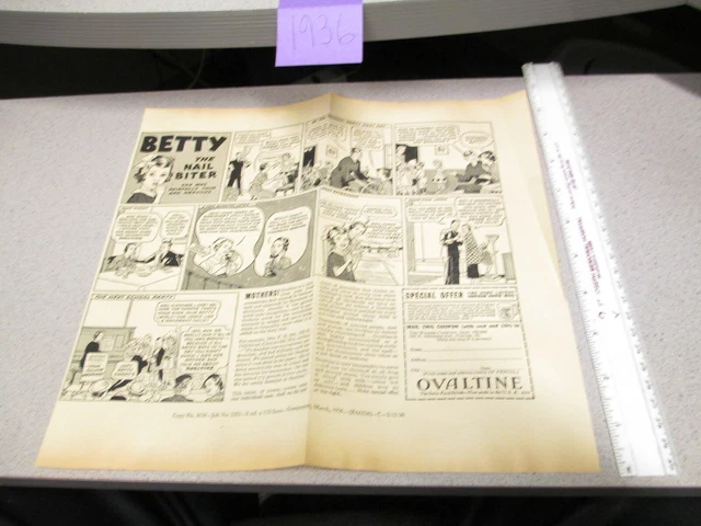 OVALTINE PROOF 1936 mag news ad blank back LITTLE ORPHAN ANNIE premium NAIL BITE