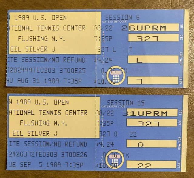 US OPEN TENNIS TOURNAMENT Lot of (2) 1989 Ticket Stubs