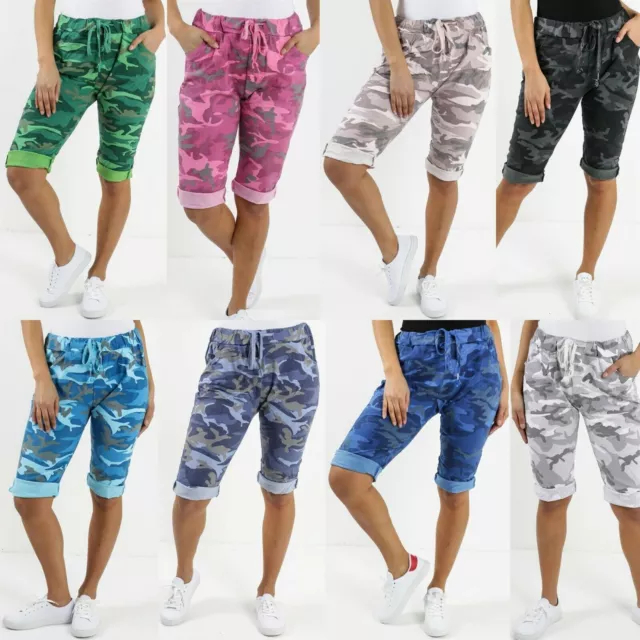 Pantaloncini magici da donna mimetici italiani look casual donna jogger pantaloni caldi