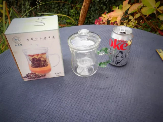 Tea Infuser - Glass Tea Cup, Filter & Lid With Decorative Handle BNIB
