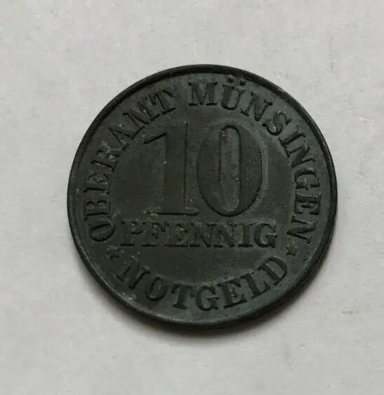 1920 Münsingen (Württemberg) Oberamt 10 Pfennig Notgeld Iron Coin  Funck#349.1