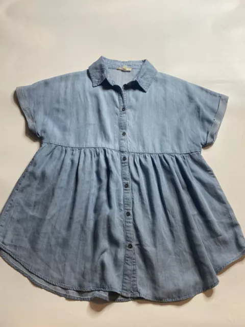 Easel Womens Sz Small Mini Dress Chambray Peplum Button Front Light Wash Blue