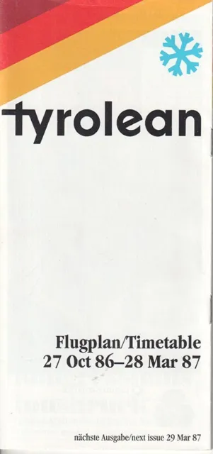 Tyrolean Airways timetable 1986/10/27