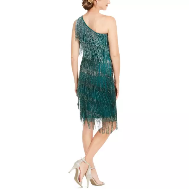 ADRIANNA PAPELL WOMENS Green Beaded Mini Cocktail and Party Dress 4 ...