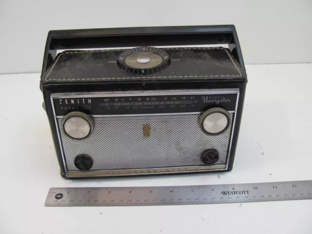 Vintage Zenith Royal 790 Super Navigator Black Leather Transistor Radio UNTESTED