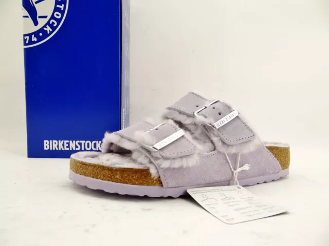 Birkenstock ARIZONA SHEARLING Sandalen Pantoletten Schuhe Lammfell Lila Leder 40