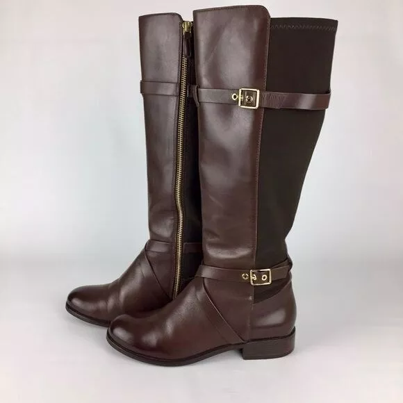 Cole Haan Womens Dorian Brown Leather Tall Boots Stretch Back Knee High size 6 3