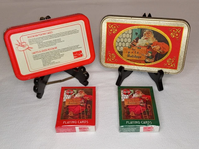 Vtg 1998 Coca-Cola Tin & Playing Cards 2 Decks ~SEALED~ Santa Claus Christmas