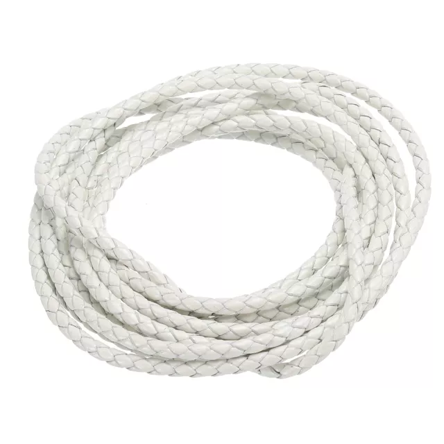 3mm Round Braided Leather Cord for Crafts Jewelry Making, White(2.2Yards)